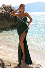 Elegant Dark Green Long Mermaid Sleeveless Prom Dress With Slit