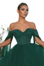Elegant Dark Green Off-the-shoulder Sequined A-line Prom Dress