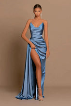 Elegant Dusty Blue Long Mermaid Sweetheart Sleeveless Formal Prom Dress With Slit