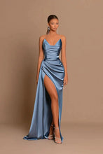Elegant Dusty Blue Long Mermaid Sweetheart Sleeveless Formal Prom Dress With Slit