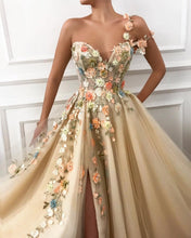 Elegant Evening Dress Long Sexy Sweetheart Front Slit Appliques Flowers Prom Dress