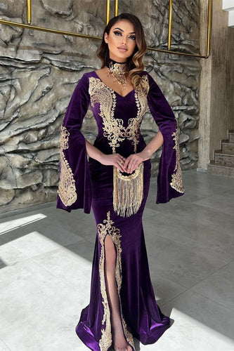 Elegant Floor Length Sweetheart Long Sleeves Mermaid Prom Dress with Split