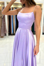 Elegant Lilac Long A-line Spaghetti Straps Lace-Up Satin Prom Dresses