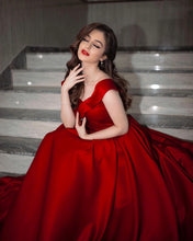 Elegant Long A-line Off-the-shoulder Satin Red Prom Dress