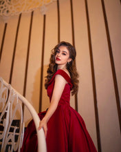 Elegant Long A-line Off-the-shoulder Satin Red Prom Dress