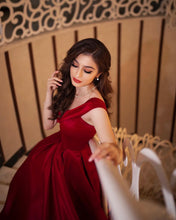 Elegant Long A-line Off-the-shoulder Satin Red Prom Dress