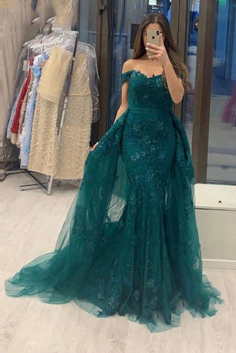 Elegant Long A-line Off-the-shoulder Tulle Lace Prom Dress