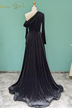 Elegant Long A-line One Shoulder Beading Prom Dress With Long Sleeves