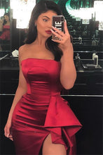 Elegant Long A-line Strapless Satin Prom Dress with Slit