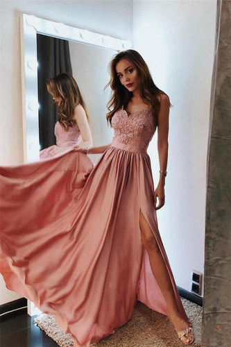 Elegant Long A-line Sweetheart Appliques Lace Prom Dress with Slit