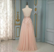 Elegant Long A-line V-neck Sequins Tulle Backless Prom Dress