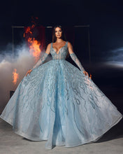 Elegant Long A-line V-neck Straps Lace Sequined Prom Dress