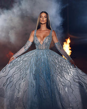 Elegant Long A-line V-neck Straps Lace Sequined Prom Dress