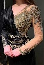 Elegant Long Black Beading Mermaid Evening Dresses With Long Sleeves