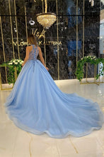 Elegant Long Blue A-line Halter Sleeveless Beading Prom Dresses With Glitter
