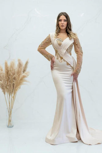 Elegant Long Glitter Beading Mermaid Prom Dresses With Long Sleeves