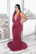 Elegant Long Mermaid Halter Sleeveless V-neck Prom Dress