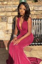 Elegant Long Mermaid Halter Sleeveless V-neck Prom Dress