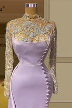 Elegant Long Mermaid High Neck Lace Beading Prom Dress With Long Sleeves