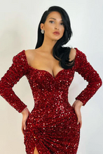 Elegant Long Mermaid Long Sleeves Sequined Prom Dress With Slit