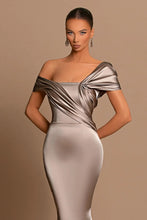 Elegant Long Mermaid Off-the-shoulder Satin Formal Prom Dresses