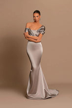 Elegant Long Mermaid Off-the-shoulder Satin Formal Prom Dresses