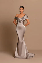 Elegant Long Mermaid Off-the-shoulder Satin Formal Prom Dresses