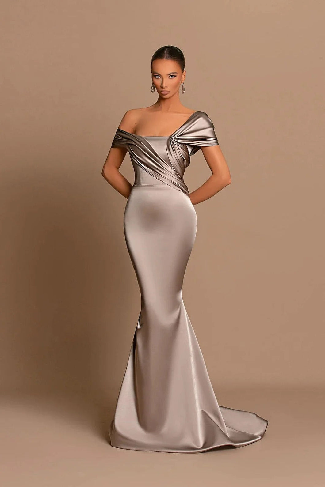 Elegant Long Mermaid Off-the-shoulder Satin Formal Prom Dresses