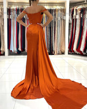 Elegant Long Mermaid Off-the-shoulder Stretch Satin Prom Dress with Slit