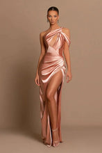 Elegant Long Mermaid One Shoulder Satin Formal Prom Dress With Slit