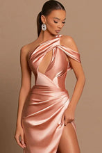 Elegant Long Mermaid One Shoulder Satin Formal Prom Dress With Slit