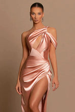 Elegant Long Mermaid One Shoulder Satin Formal Prom Dress With Slit