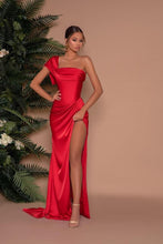 Elegant Long Mermaid One Shoulder Satin Formal Prom Dress with Slit