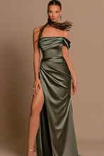 Elegant Long Mermaid One Shoulder Satin Formal Prom Dresses with Slit