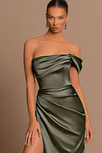 Elegant Long Mermaid One Shoulder Satin Formal Prom Dresses with Slit