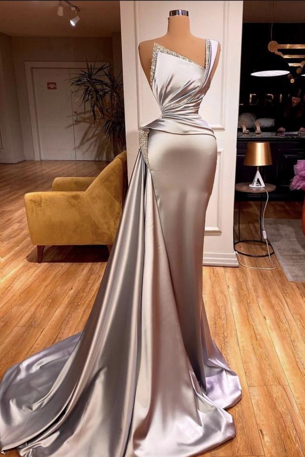 Elegant Long Mermaid One Shoulder Sleeveless Satin Prom Dress