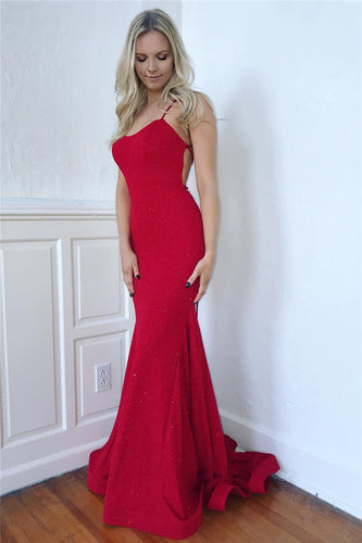 Elegant Long Mermaid Spaghetti Straps Open Back Prom Dress
