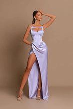 Elegant Long Mermaid Spaghetti Straps Satin Formal Prom Dress with Slit