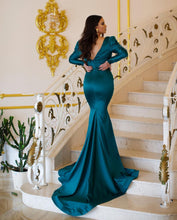 Elegant Long Mermaid V-neck Beading Prom Dress With Long Sleeves