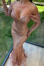 Elegant Long Off-the-shoulder Sequined Mermaid Evening Dresses With Long Sleeves