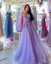 Elegant Long Purple A-line Off-the-shoulder Sleeveless Prom Dress With Lace