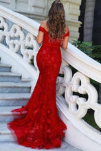 Elegant Long Red Off-the-shoulder Mermaid Prom Dresses with Glitter