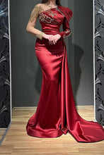 Elegant Long Sleeves Mermaid Asymmetrical Ruffles Satin Tulle Prom Dresses