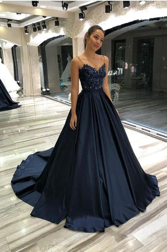 Elegant Long Sweetheart Spaghetti Straps Satin Princess Prom Dress