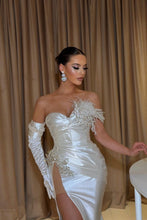 Elegant Long White Mermaid Glitter Sleeveless Prom Dresses With Slit