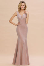 Elegant Mermaid Evening Party Dress Sleeveless V-neck Silk Slim Prom Gown