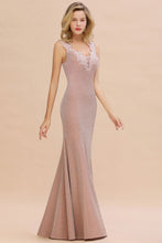 Elegant Mermaid Evening Party Dress Sleeveless V-neck Silk Slim Prom Gown