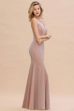 Elegant Mermaid Evening Party Dress Sleeveless V-neck Silk Slim Prom Gown