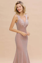 Elegant Mermaid Evening Party Dress Sleeveless V-neck Silk Slim Prom Gown