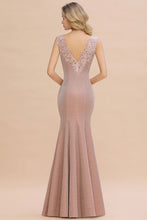 Elegant Mermaid Evening Party Dress Sleeveless V-neck Silk Slim Prom Gown